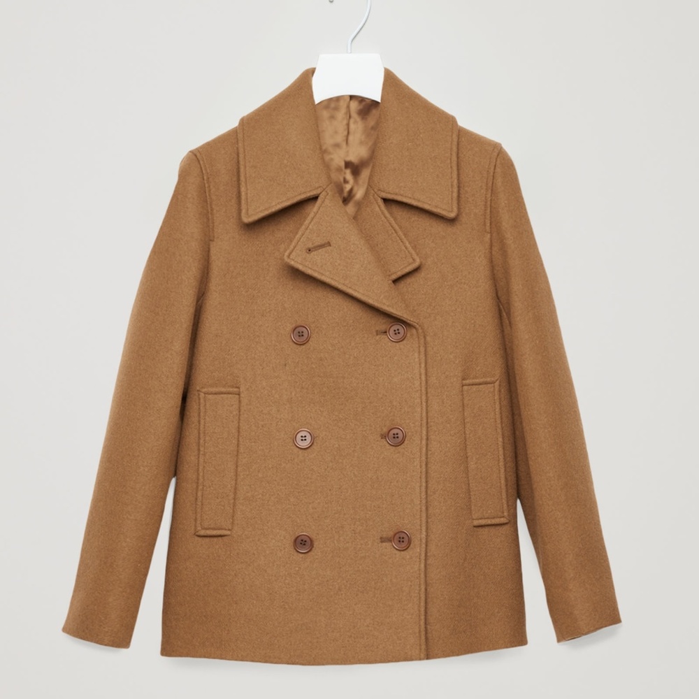 cos short wool pea coat brown